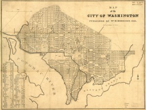 Washington, 1846 Map of Washington, 1846. Map shows the squares and streets of the city, but not where the actual buildings are.