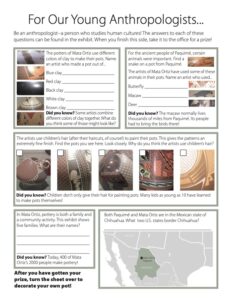 Educational scavenger hunt worksheet for an exhibition, including patterns from pottery.